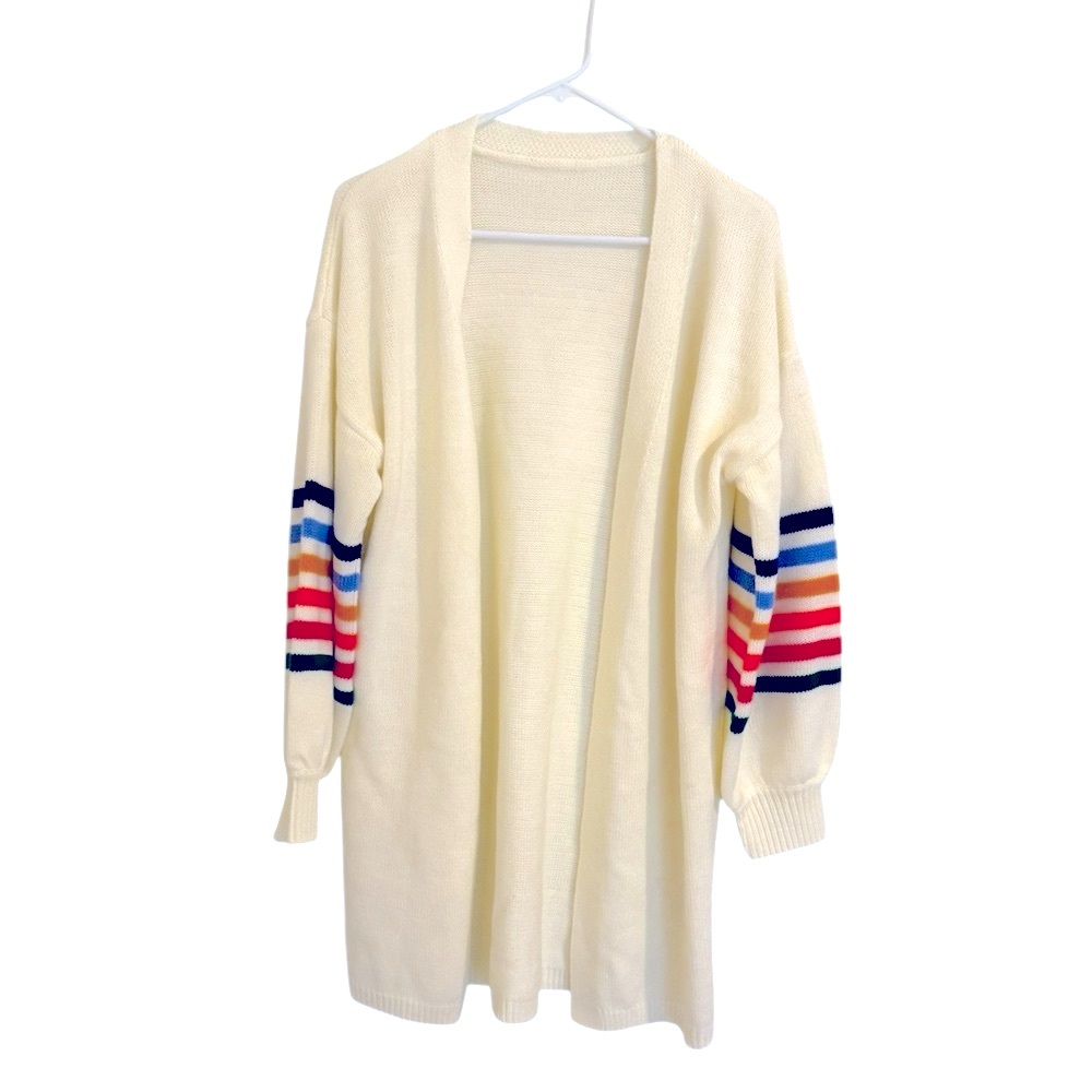 Rainbow Open Front Cardigan Women Size Medium